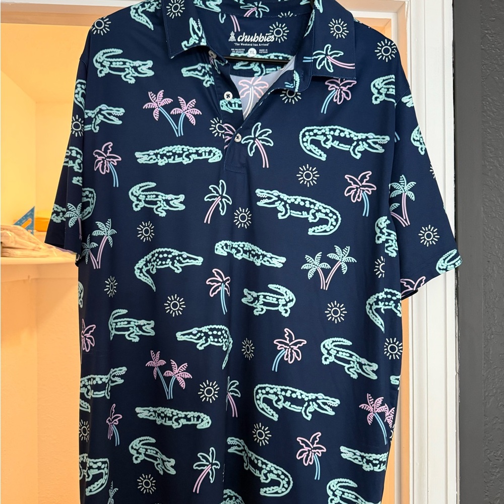 Chubbies Navy Alligator and Palm Print Polo